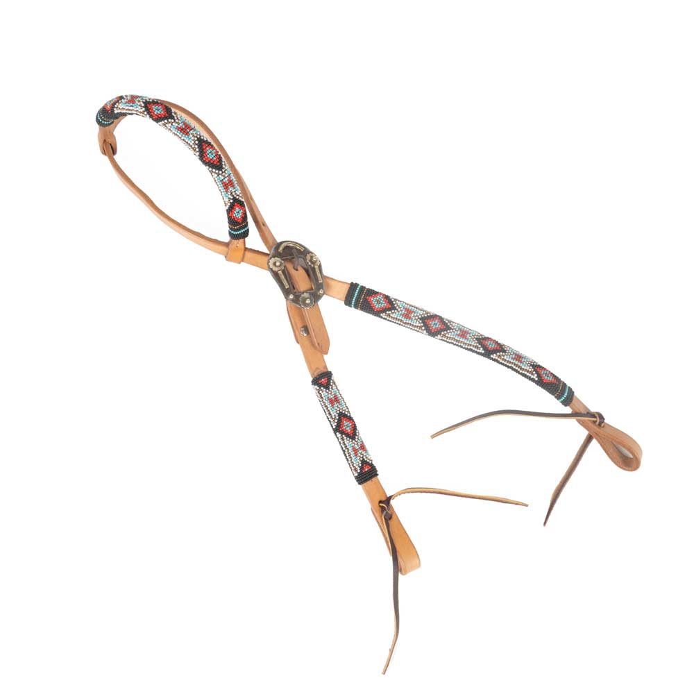 NEW Teskey's One Ear Gold/Red/Turquoise Beaded Headstall Sale Barn Teskey's   