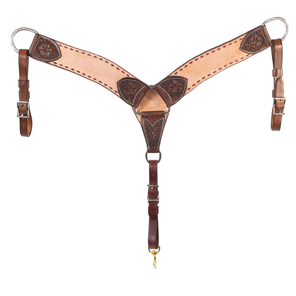 Teskey's Roughout Breast Collar with Floral Tooling Tack - Breast Collars Teskey's Chocolate  