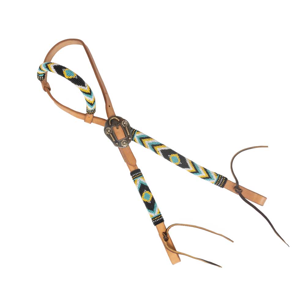 NEW Teskey's One Ear Yellow/Turquoise/White/Black Beaded Headstall Sale Barn Teskey's   