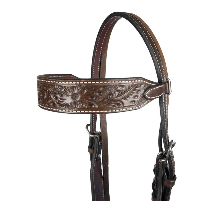 Teskey's Floral Argentinian Browband Headstall Tack - Headstalls Teskey's Dark Brown  