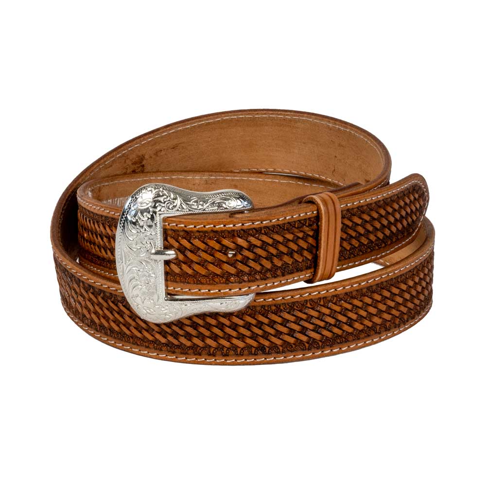 Teskey's Natural Basket Tooled Belt MEN - Accessories - Belts & Suspenders TESKEY'S   
