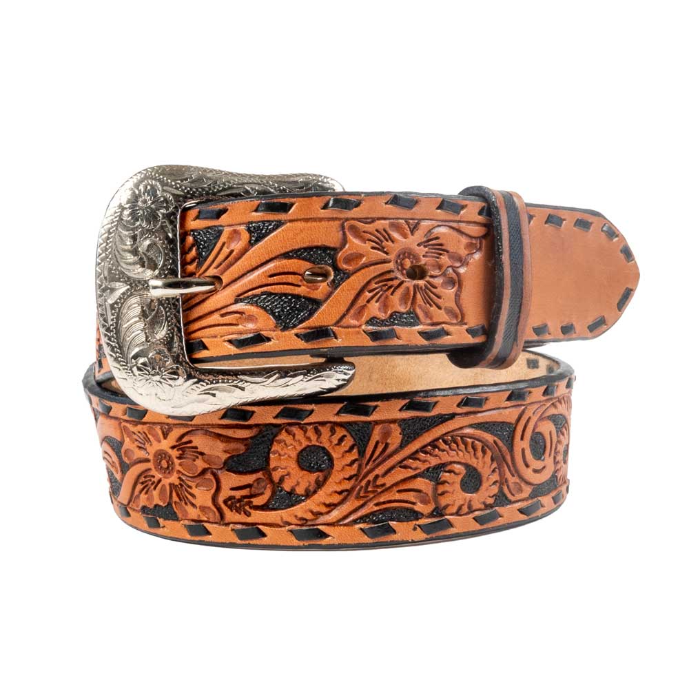 Darby Floral Tooled Buckstitch Belt  - FINAL SALE MEN - Accessories - Belts & Suspenders Beddo Mountain Leather Goods   