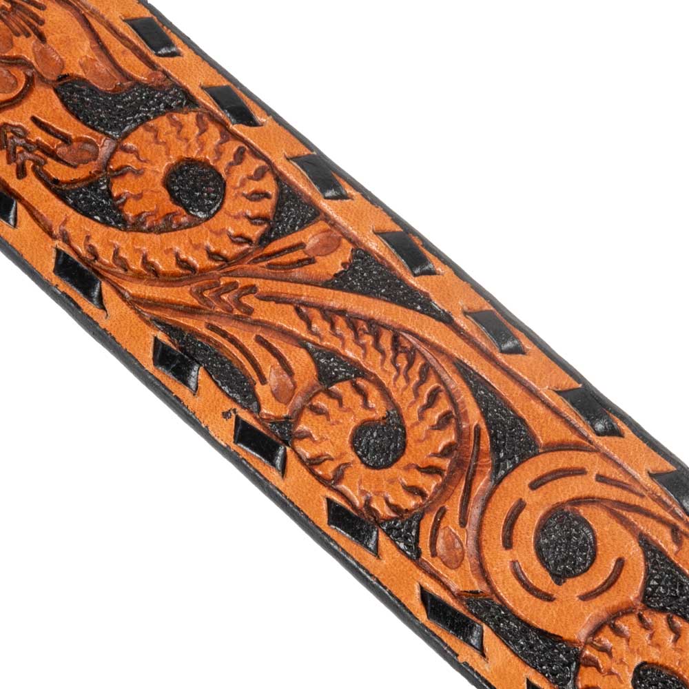 Buckstitch Trim Tooled Leather Belt & Buckle #5005 L