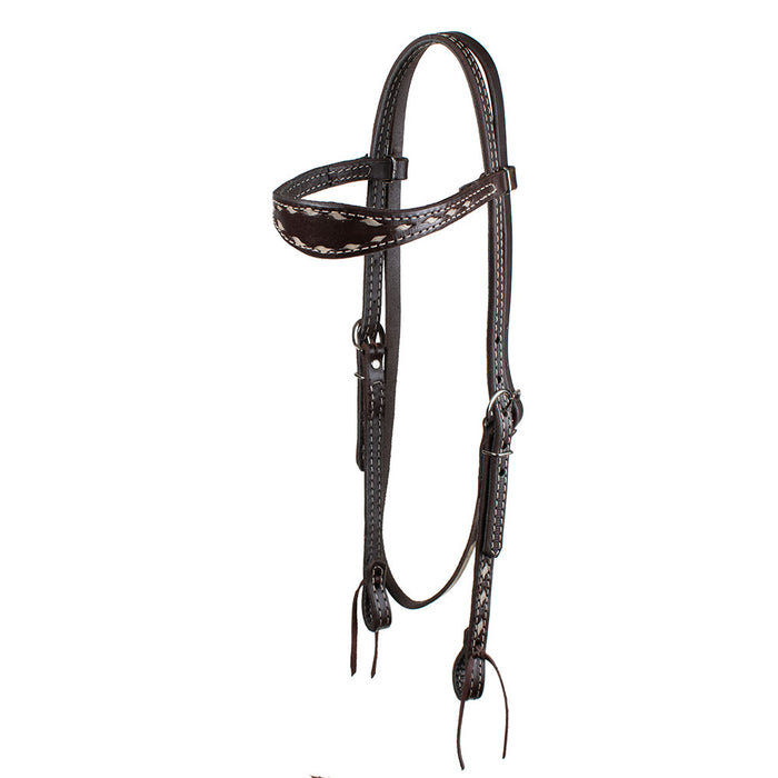 Teskey's Browband Headstall w/White Buckstitch Tack - Headstalls Teskey's Heavy Oil