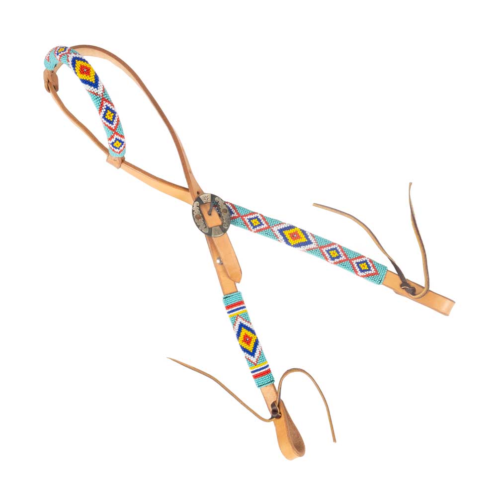 NEW Teskey's One Ear Turquoise/Red/White/Yellow Beaded Headstall Sale Barn Teskey's   