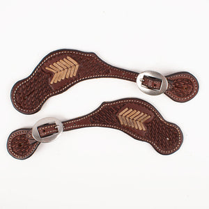 Teskey's Basket Weave Straps With Rawhide Accent Tack - Bits, Spurs & Curbs - Spur Straps Teskey's Heavy oil  
