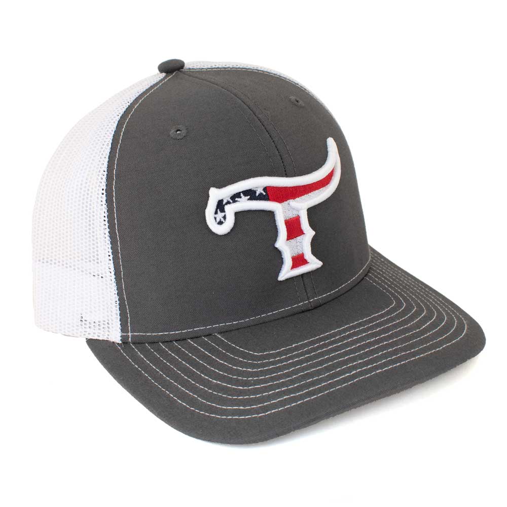 Teskey's T Logo Cap - Charcoal/White, American Flag Logo TESKEY'S GEAR - Baseball Caps RICHARDSON   