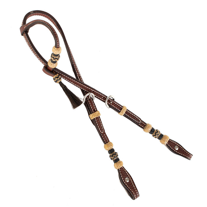 Teskey's Basket Stamped One Ear Headstall w/Rawhide Tack - Headstalls Teskey's Dark Oil