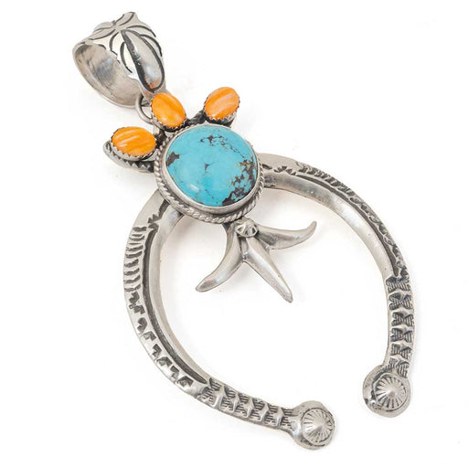 Spiny Oyster and Kingman Turquoise Naja Pendent WOMEN - Accessories - Jewelry - Pins & Pendants Al Zuni   