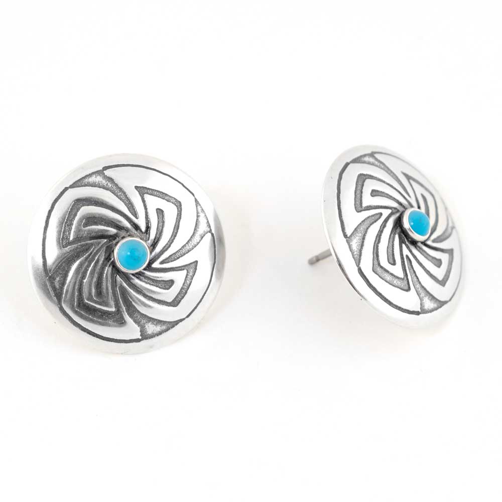 Medium Sterling Silver Stamped Concho Earring w/ Turquoise Stone WOMEN - Accessories - Jewelry - Earrings Sunwest Silver   