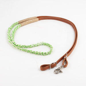Teskey's Flat Braided Rope With Leather Roping Rein Tack - Reins Teskey's Green  