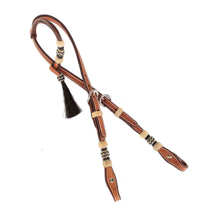Teskey's Basket Stamped One Ear Headstall w/Rawhide Tack - Headstalls Teskey's Light Oil