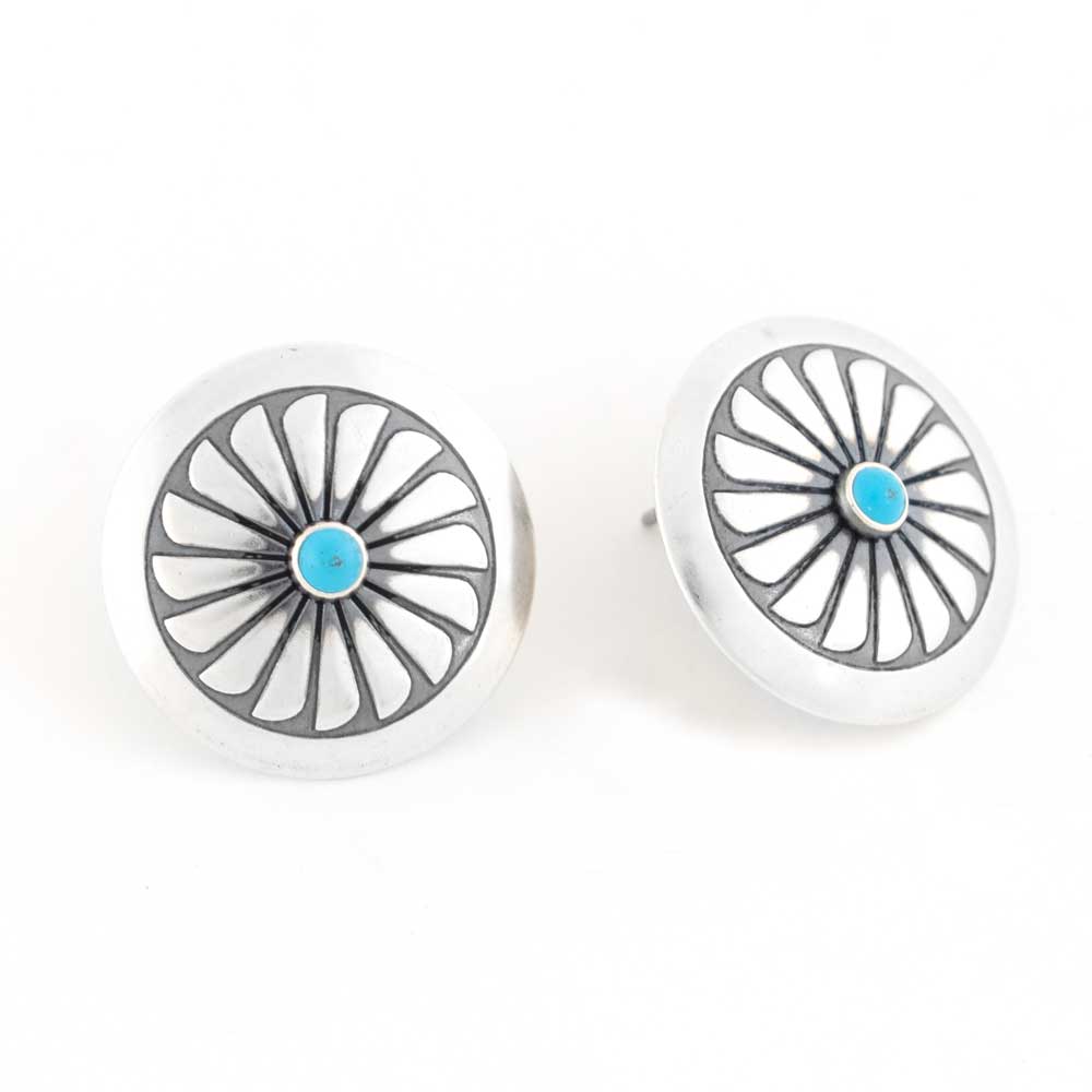 Medium Sterling Silver Stamped Concho Earring w/ Turquoise Stone WOMEN - Accessories - Jewelry - Earrings Sunwest Silver   