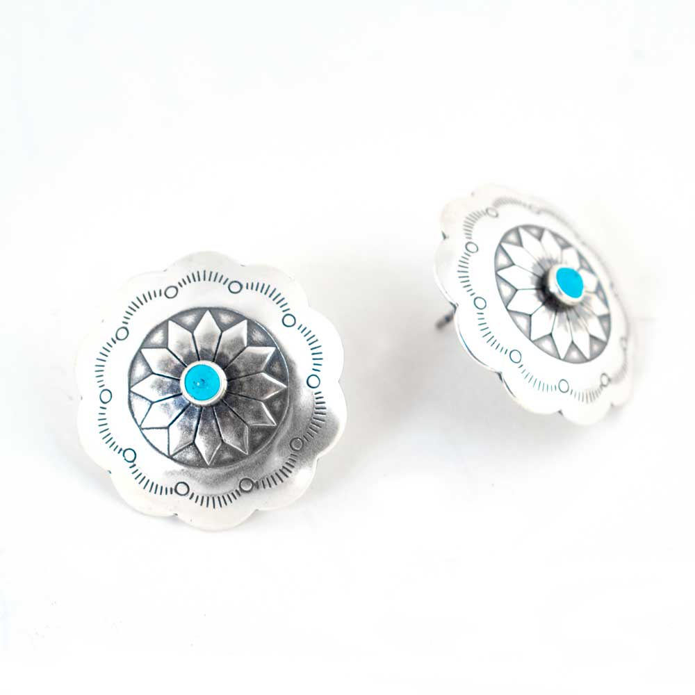 Medium Sterling Silver Flower Concho Earring w/ Turquoise Stone WOMEN - Accessories - Jewelry - Earrings Sunwest Silver   