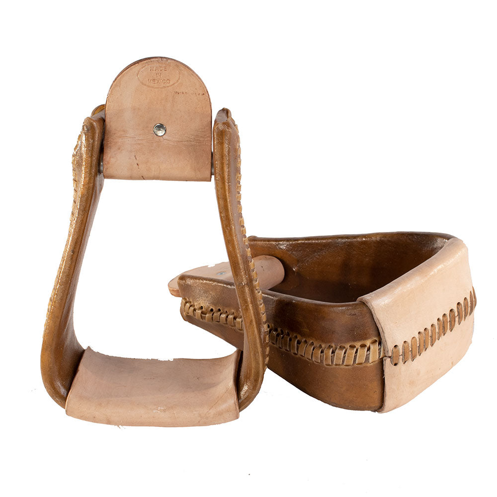 Rawhide Covered Wooden Overshoe Stirrups Tack - Saddle Accessories Teskey's 3-1/2"  