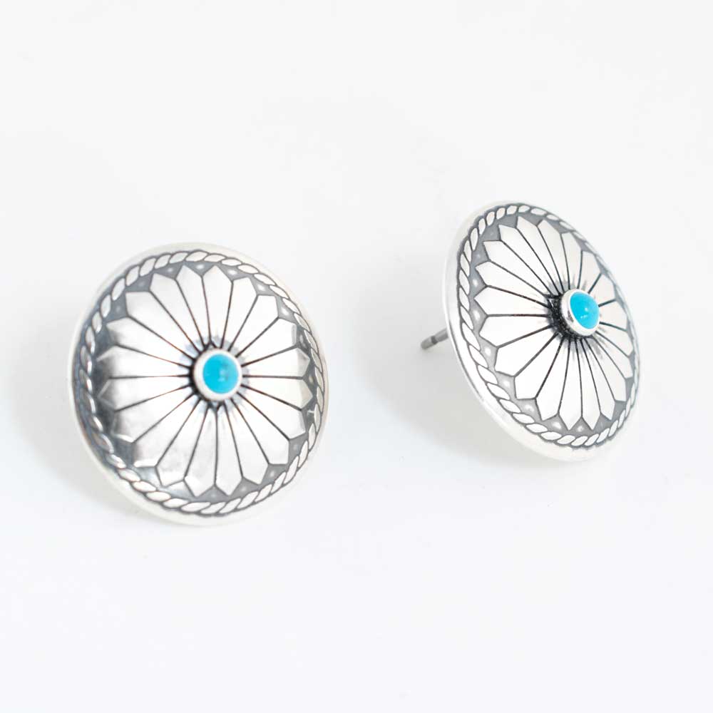 Medium Sterling Silver Flower Concho Earring w/ Turquoise Stone WOMEN - Accessories - Jewelry - Earrings Sunwest Silver   