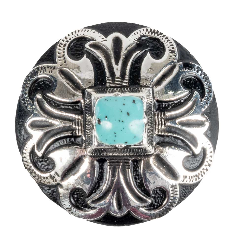 Concho with Screw - Round Feather Silver / Turquoise - 25 mm