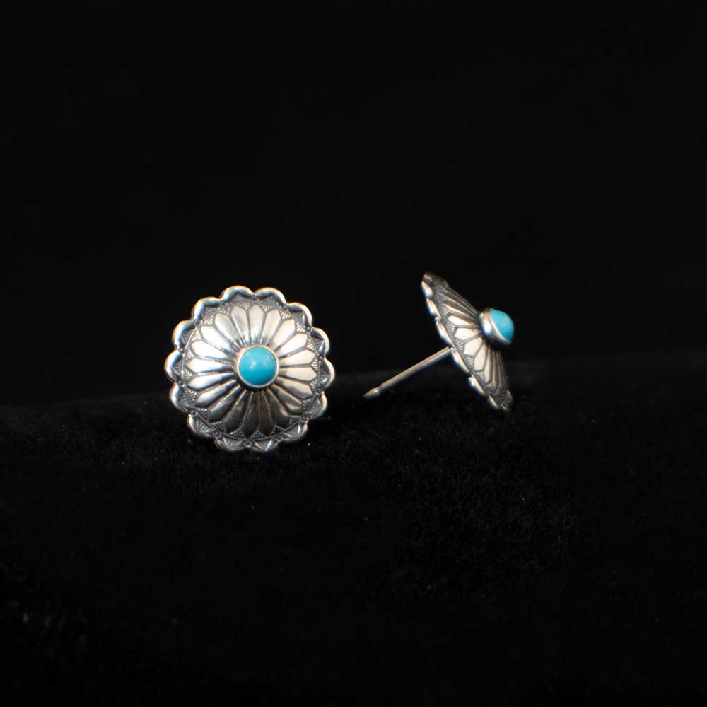 Tallulah Sterling Silver & Turquoise Stamped Circle Earrings WOMEN - Accessories - Jewelry - Earrings Sunwest Silver   