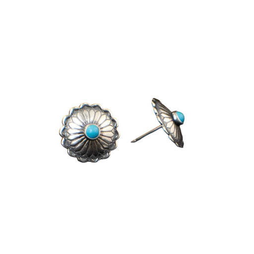 Tallulah Sterling Silver & Turquoise Stamped Circle Earrings WOMEN - Accessories - Jewelry - Earrings Sunwest Silver   