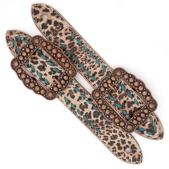 Teskey's Cheetah Print Spur Straps with Buckstitch Tack - Spur Straps Teskey's Turquoise  