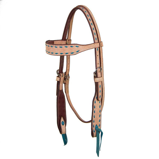 Teskey's Roughout Browband Headstall w/Colored Buckstitch Tack - Headstalls Teskey's Turquoise