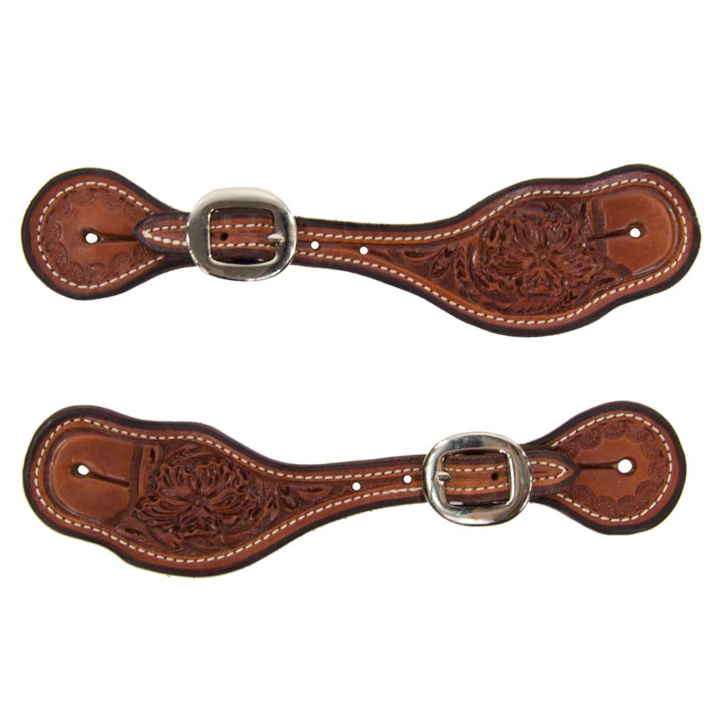 Teskey's Ladies Floral Tooled Spur Straps Tack - Spur Straps Teskey's Light Oil  