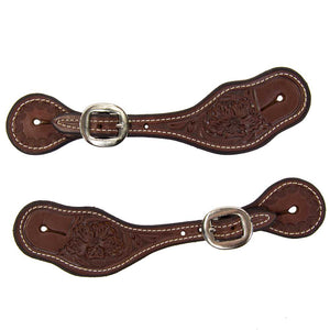 Teskey's Ladies Floral Tooled Spur Straps Tack - Spur Straps Teskey's Heavy Oil  