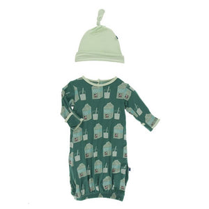 Kickee Pants Print Gown & Knot Hat Set - Multiple Prints KIDS - Baby - Baby Girl Clothing Kickee Pants Ivy Milk 0-3m 