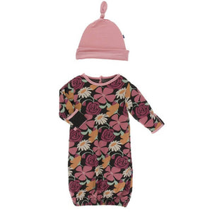 Kickee Pants Print Gown & Knot Hat Set - Multiple Prints KIDS - Baby - Baby Girl Clothing Kickee Pants Zebra Market Flowers 0-3m 