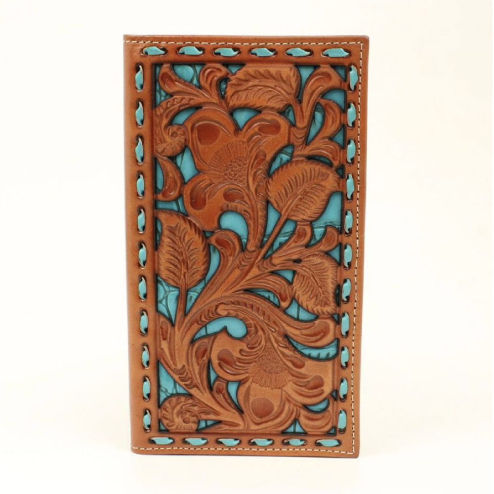 Nocona Floral Turquoise Underlay Rodeo Wallet MEN - Accessories - Wallets & Money Clips M&F Western Products   