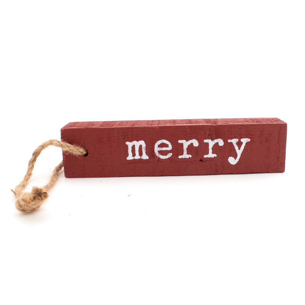 Rectangle 8" Wood Christmas Ornament - Merry - FINAL SALE HOME & GIFTS - Home Decor - Seasonal Decor Creative Co-Op   