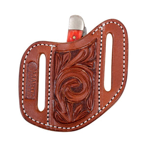 Martin Saddlery Angled Knife Scabbard Knives - Knife Accessories Martin Saddlery Small Chestnut w/ Floral Tooling 