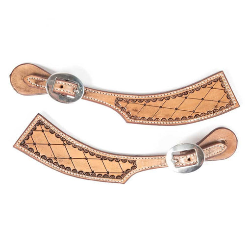 Teskey's Diamond Spur Strap w/Shell Border Tack - Spur Straps Teskey's