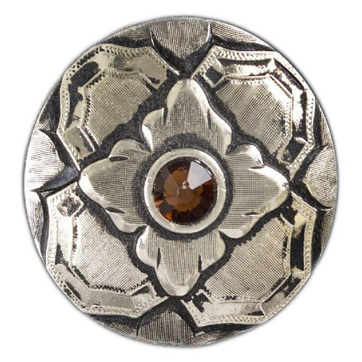 Silver Flower Concho with Topaz Crystal Tack - Conchos & Hardware MISC 1" Wood Screw 