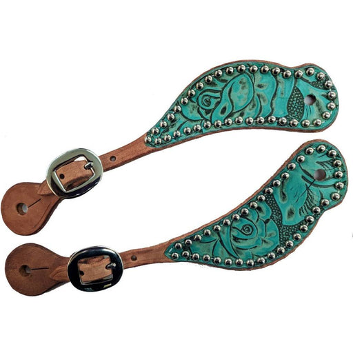 Teskey's Floral Spur Straps Tack - Spur Straps Teskey's Silver Turquoise 