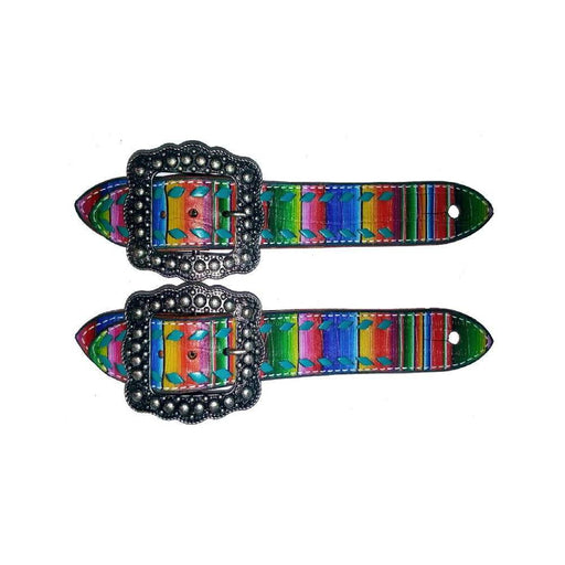 Teskey's Serape Spur Straps With Teal Buckstitch Tack - Spur Straps Teskey's