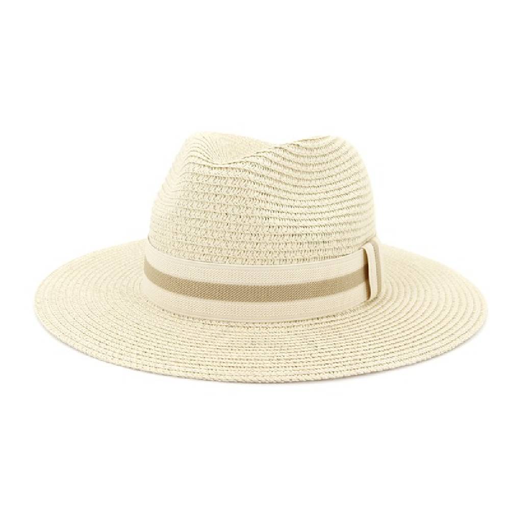 Casual Summer Banding Straw Panama Hat - Beige HATS - CASUAL HATS Accity   