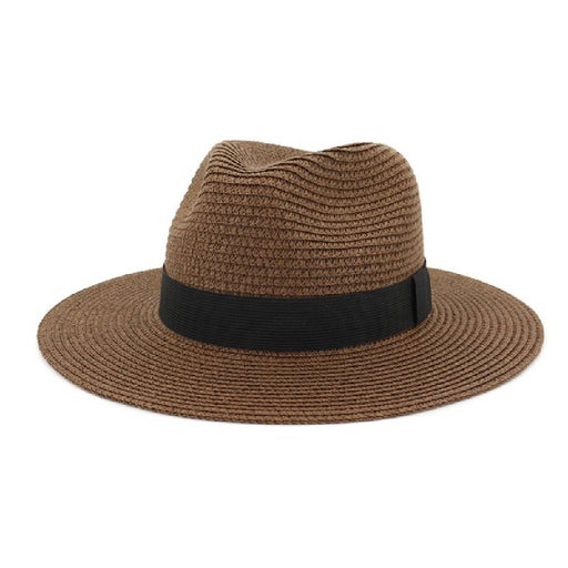 Wide Brim Straw Panama Hat - Coffee HATS - CASUAL HATS Accity   