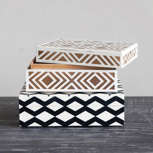 Resin Box with Lid and Pattern Inlay - FINAL SALE HOME & GIFTS - Home Decor - Decorative Accents Creative Co-Op   