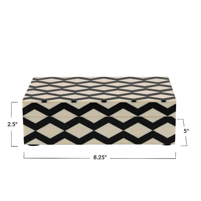Resin Box with Lid and Pattern Inlay - FINAL SALE HOME & GIFTS - Home Decor - Decorative Accents Creative Co-Op   
