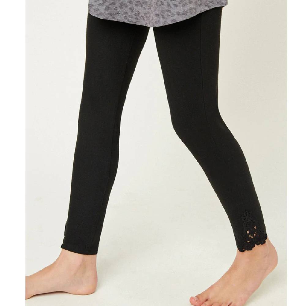 Hayden Girl's Lace Trim Brushed Legging-FINAL SALE - Teskeys