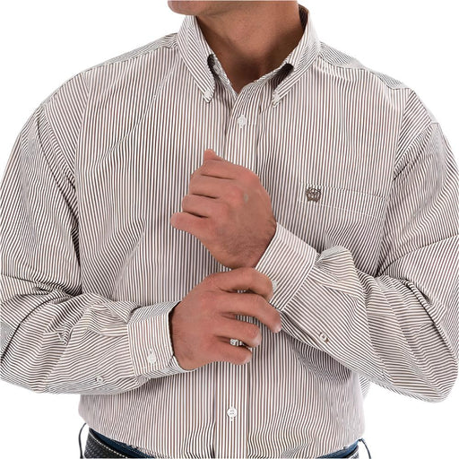 Cinch Men's Stripe Khaki Button Down Shirt MEN - Clothing - Shirts - Long Sleeve Cinch