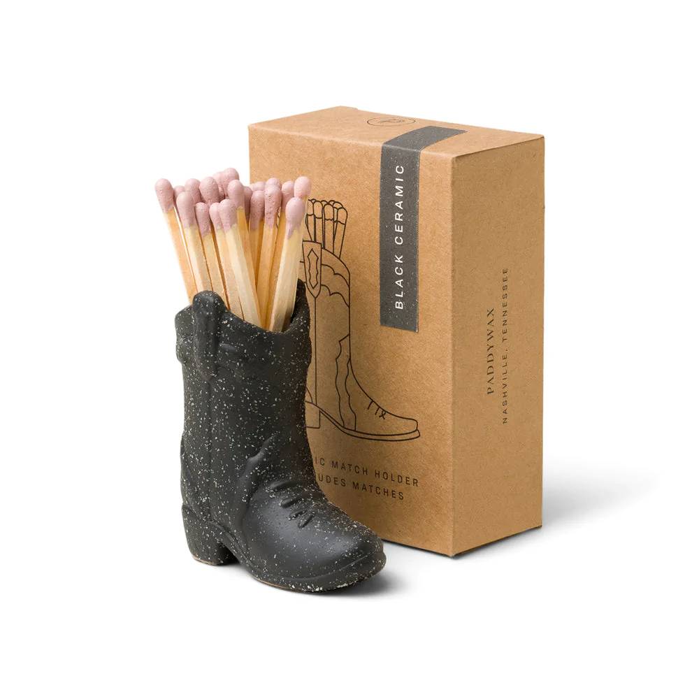 Paddywax Black Vintage Cowboy Boot & Matches HOME & GIFTS - Home Decor - Candles + Diffusers Paddywax   
