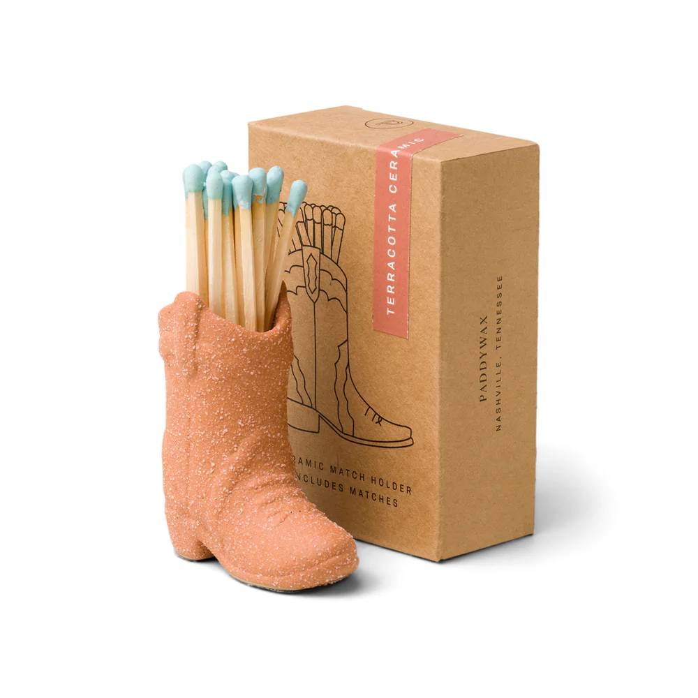 Paddywax Terracotta Vintage Cowboy Boot & Matches HOME & GIFTS - Home Decor - Candles + Diffusers Paddywax   