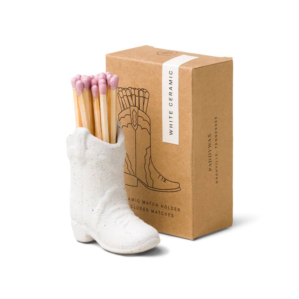 Paddywax White Vintage Cowboy Boot & Matches HOME & GIFTS - Home Decor - Candles + Diffusers Paddywax   