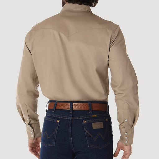 Wrangler Solid Khaki Snap Work Shirt MEN - Clothing - Shirts - Long Sleeve Shirts Wrangler
