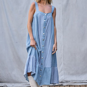 Striped Denim Sleeveless Midi Dress - FINAL SALE WOMEN - Clothing - Dresses Blue Blush Clothing   
