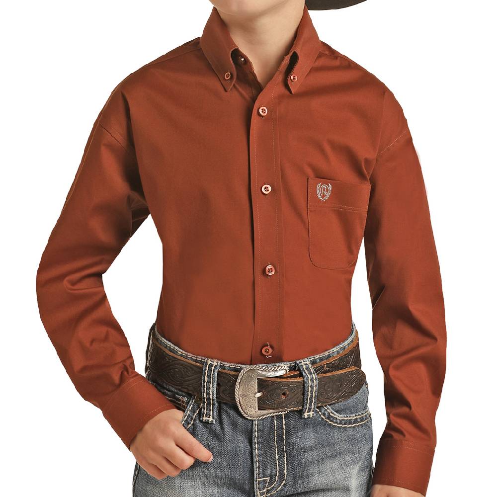 Panhandle Solid Rust Poplin Shirt- FINAL SALE KIDS - Boys - Clothing - Shirts - Long Sleeve Shirts Panhandle   