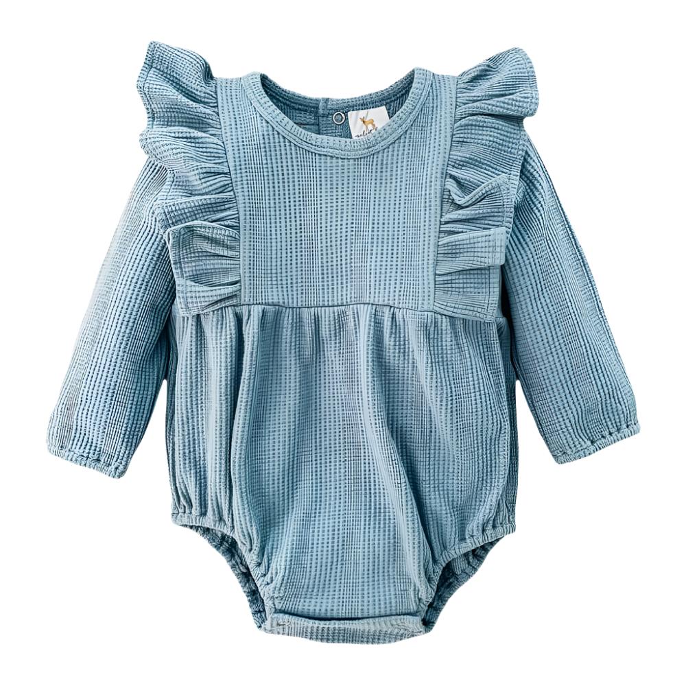 Velvet Fawn Vivian Sky Waffle Knit Bubble Romper - Teskeys