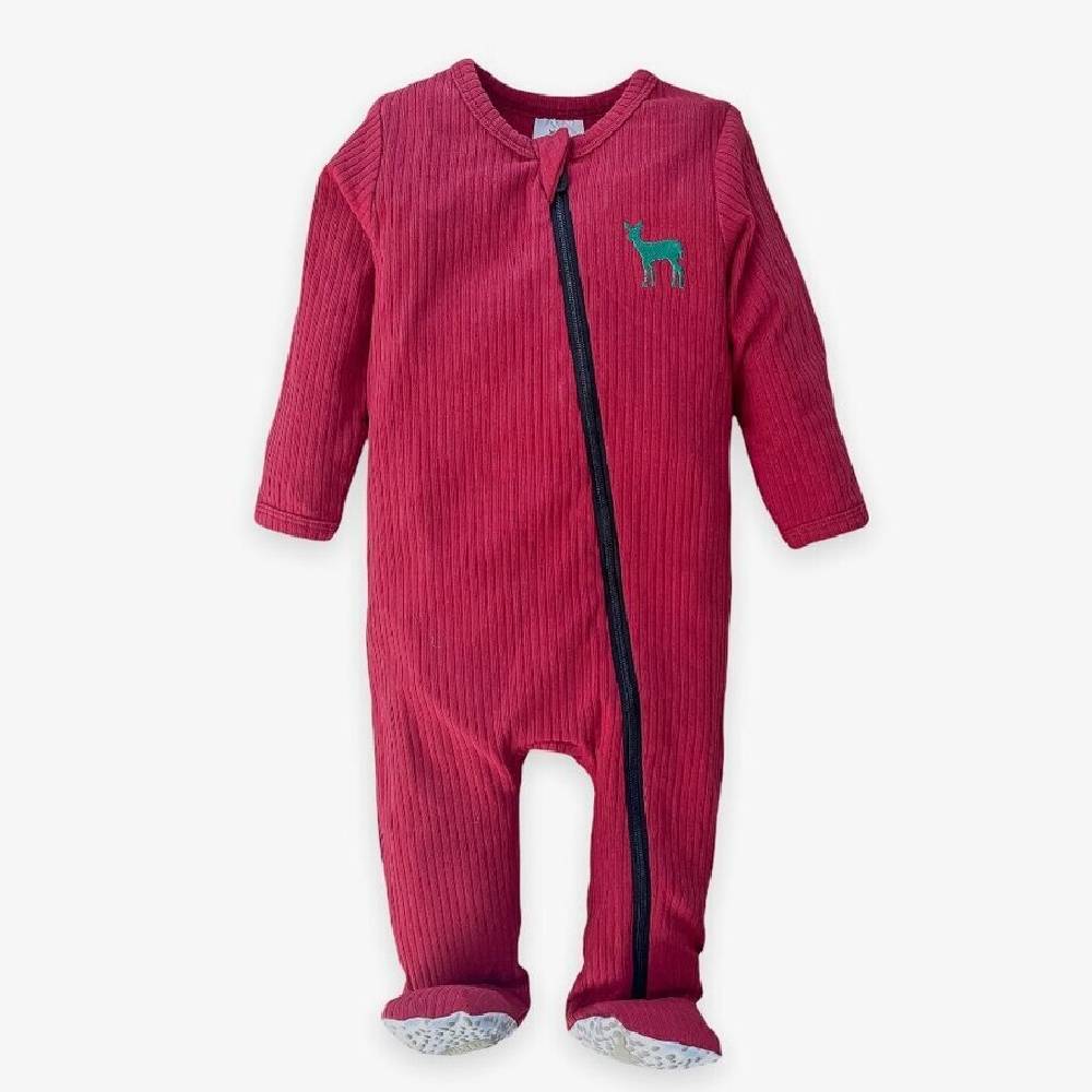 Velvet Fawn Cranberry & Evergreen Solid Zipper Footie Jammie - FINAL SALE KIDS - Baby - Unisex Baby Clothing Velvet Fawn   